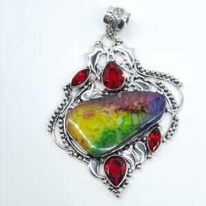 Radiant Rainbow Gem Pendant (3.5x3 inches on Sterling Silver Chain)